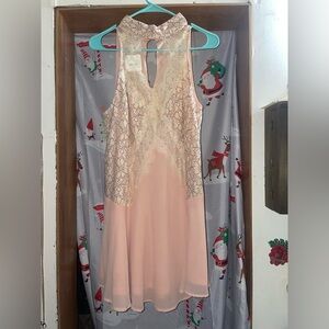 Peach Lace Halter Skater Dress